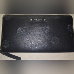 Kate Spade Black With Grey Sparkle Circles Wallet